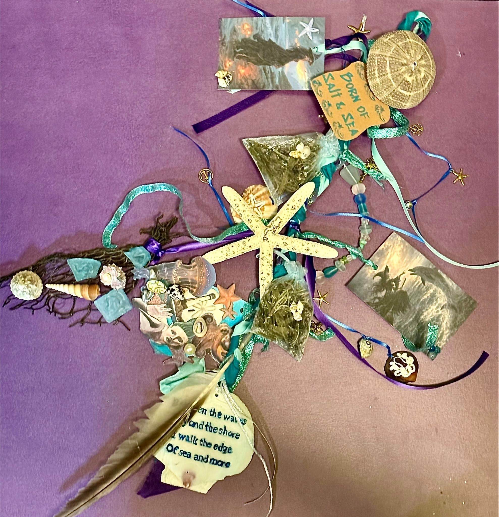 Sea witch cord magic with starfish, shells, and sea glass by Loren Morris, Primitive Witchery