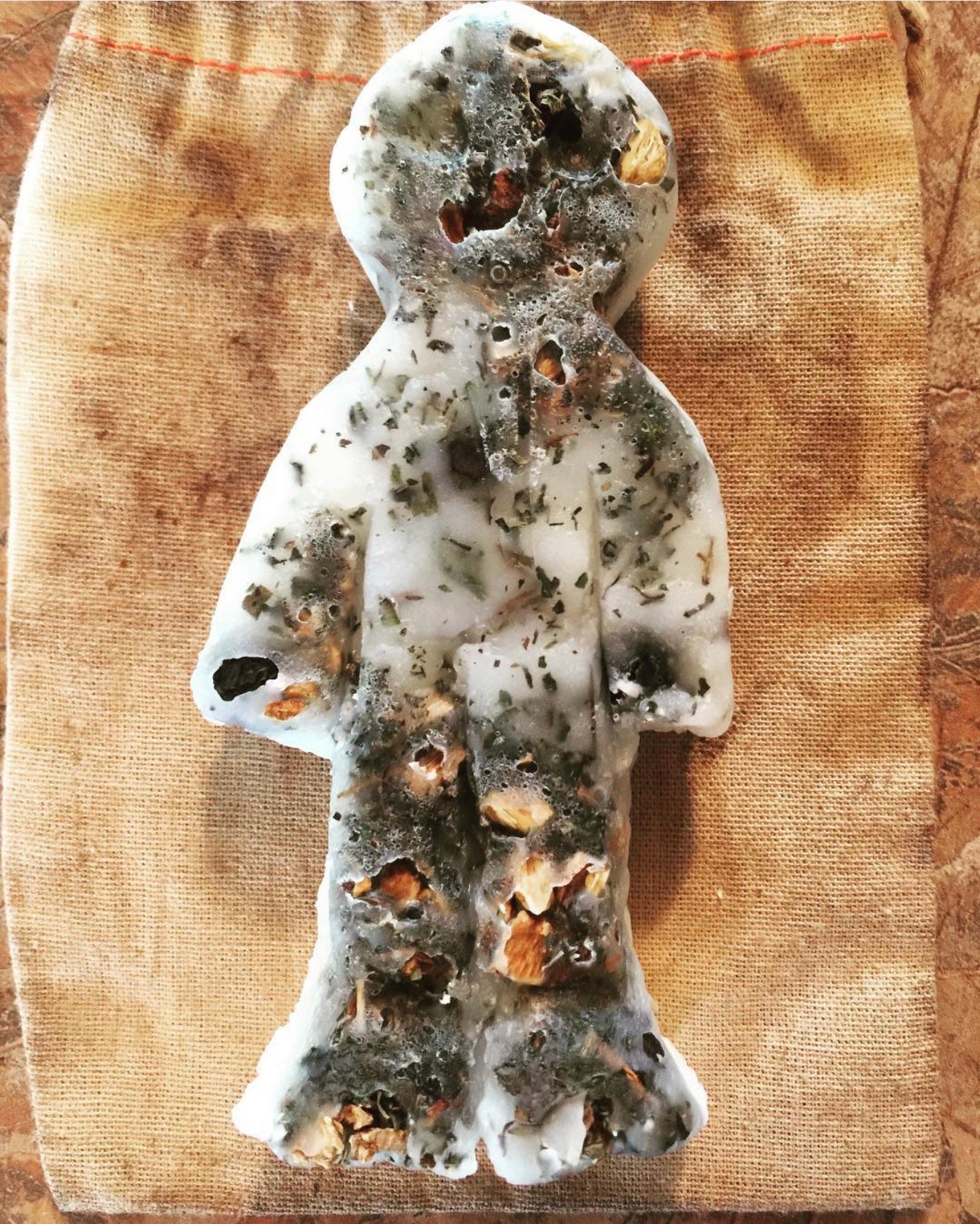 Hand-poured botanical wax poppet with herbs and roots by Loren Morris, Primitive Witchery
